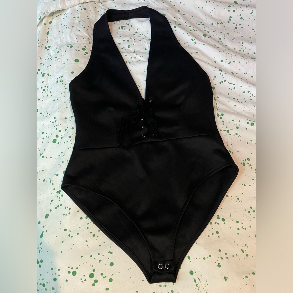 Forever 21 lace up V-neck halter bodysuit